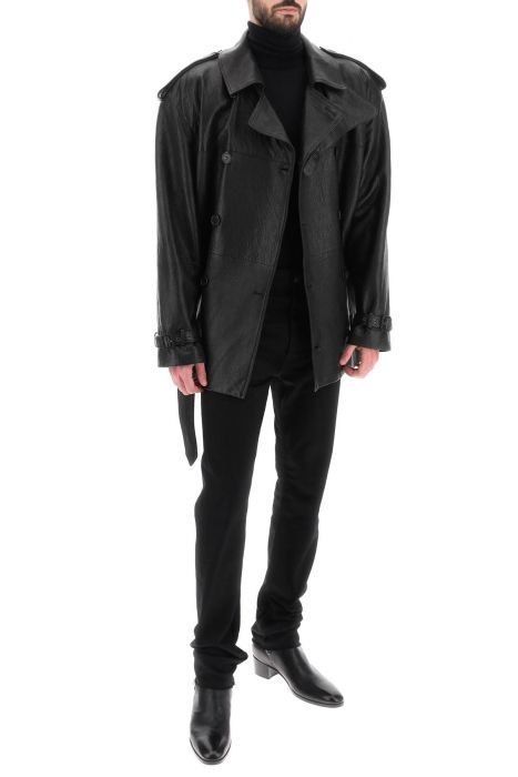 saint laurent leather midi trench coat