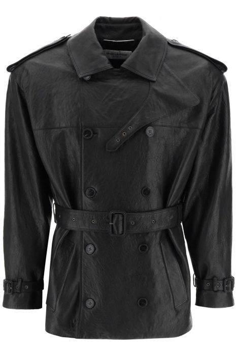 saint laurent leather midi trench coat
