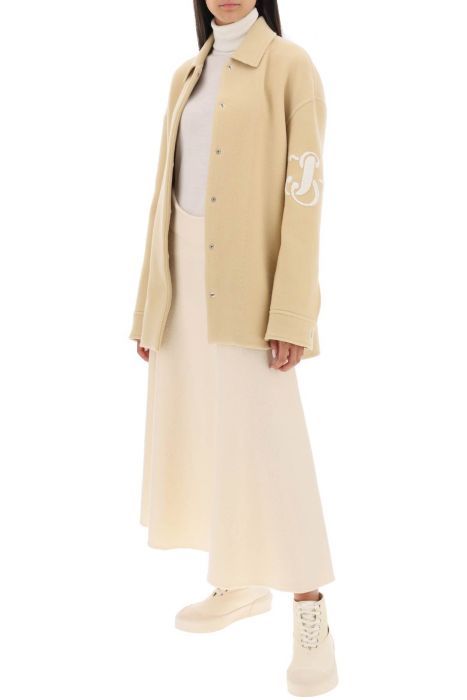 jil sander midi car coat with logo embroidery