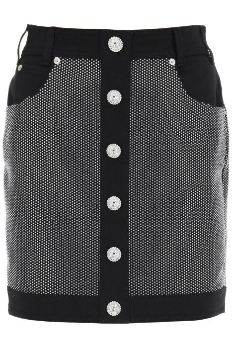 balmain rhinestone-studded denim mini skirt