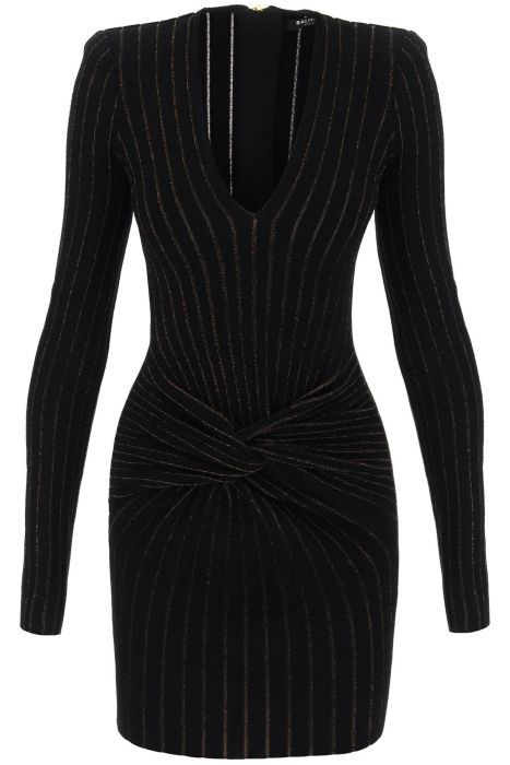 balmain knitted mini dress with lurex stripes