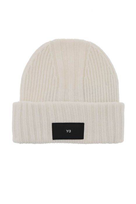 y-3 cappello beanie a costine con patch logo