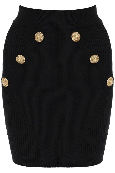 balmain knit mini skirt with embossed buttons