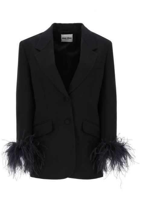 miu miu feather-trimmed grain de poudre blazer