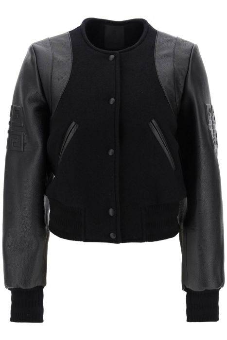 givenchy wool and leather cropped bomber jacket