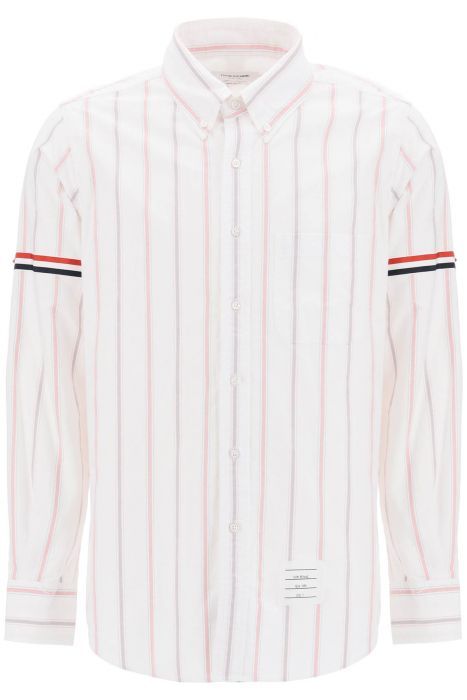 thom browne striped oxford button-down shirt with armbands