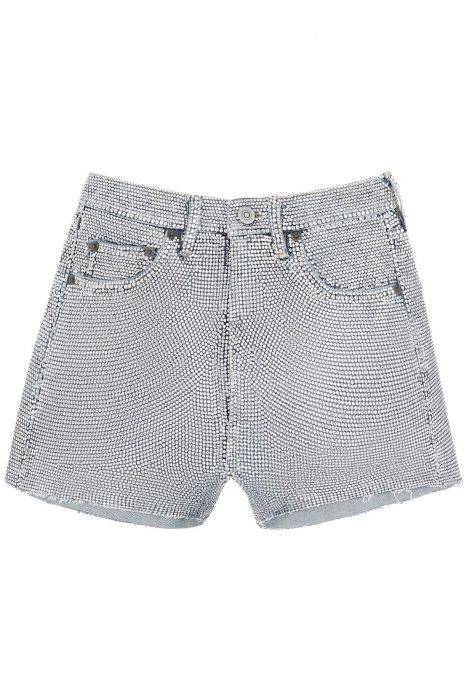 maison margiela shorts in rhinestone-studded denim