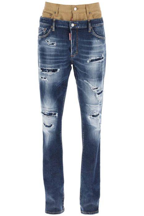 dsquared2 jeans skinny twin pack in medium ripped wash