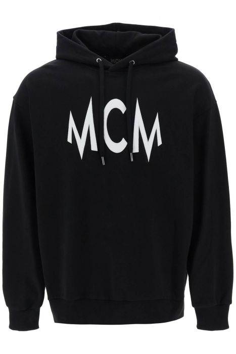 mcm hoodie with logo patch and back floral print