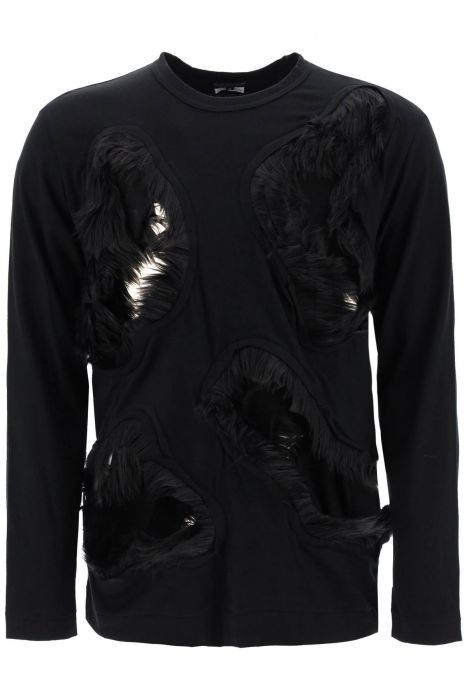 comme des garcons homme plus long-sleeved t-shirt with faux fur-trimmed cut-outs