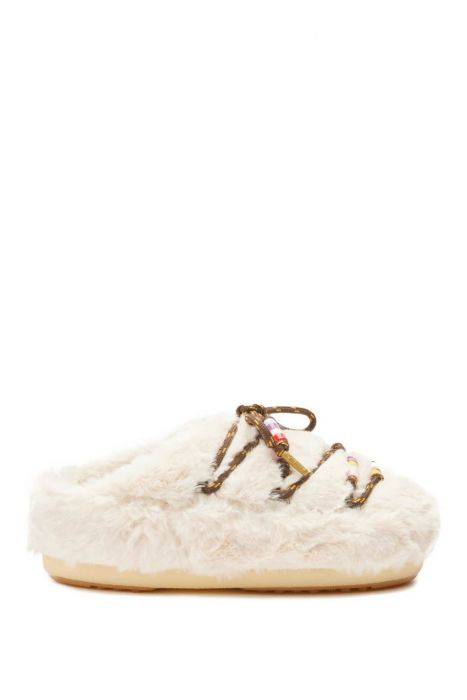 moon boot faux fur mules with beads