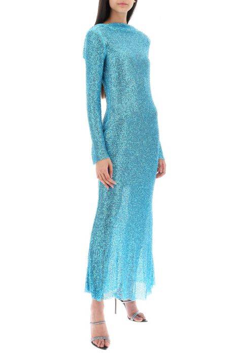 self portrait long-sleeved maxi dress with sequins and beads