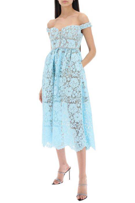 self portrait midi dress in floral lace with crystals