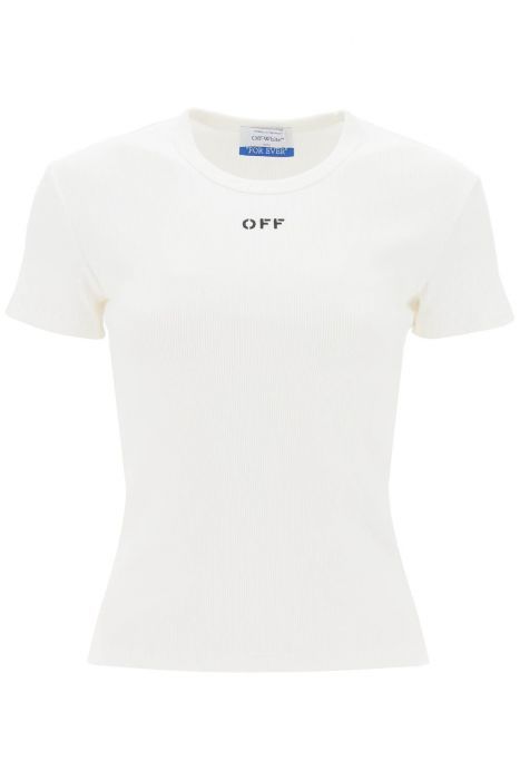 off-white ribbed t-shirt with off embroidery