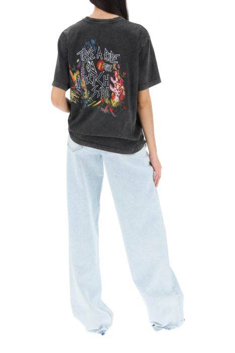 alessandra rich oversized t-shirt with print and rhinestones