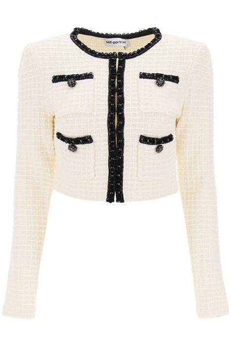 self portrait cropped cardigan with sequin trims