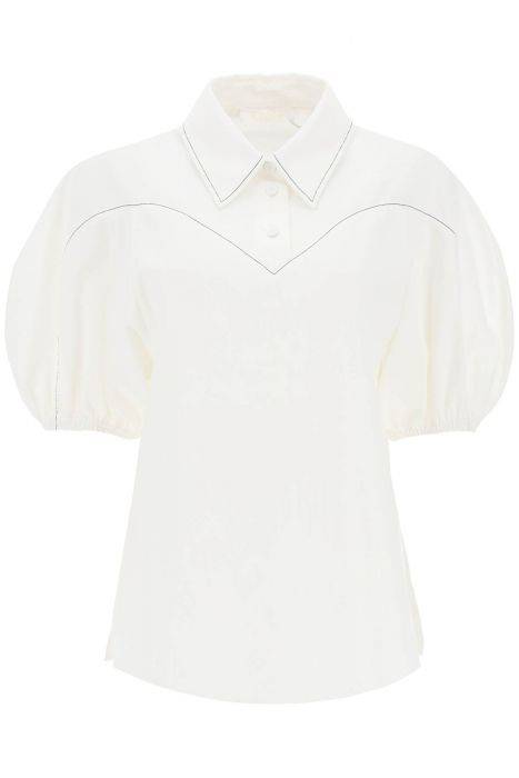 chloe' balloon sleeve blouse in textured cotton