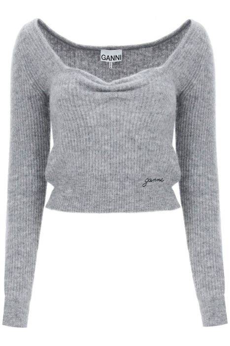 ganni sweater with sweetheart neckline