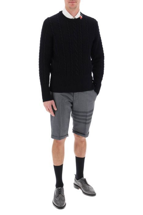 thom browne cable wool sweater with rwb detail