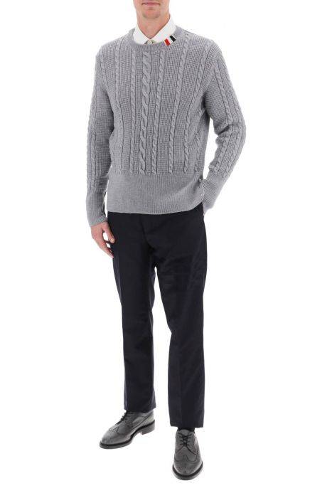 thom browne cable wool sweater with rwb detail