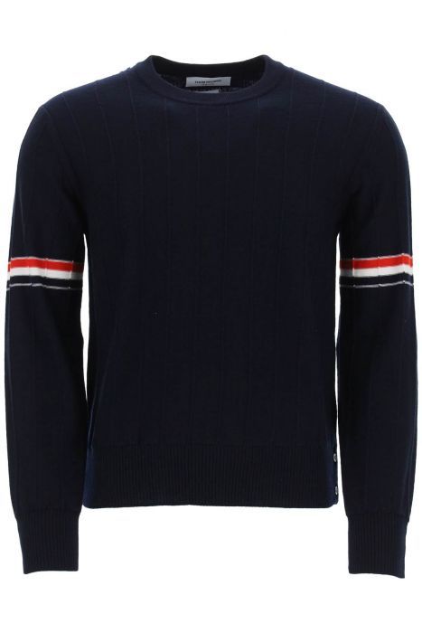 thom browne crew-neck sweater with tricolor intarsia