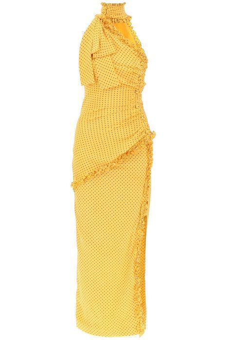 alessandra rich polka dot one-shoulder maxi dress