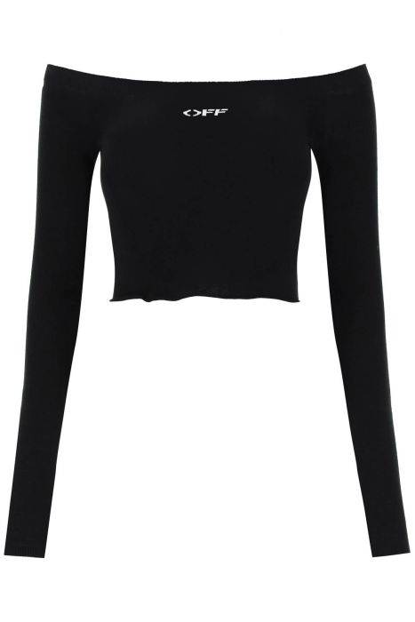 off-white knitted off-shoulder cropped top