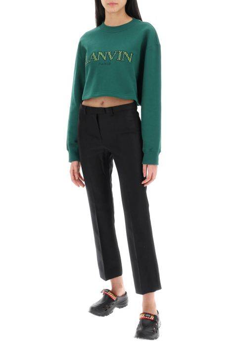 lanvin cropped sweatshirt with embroidered logo patch