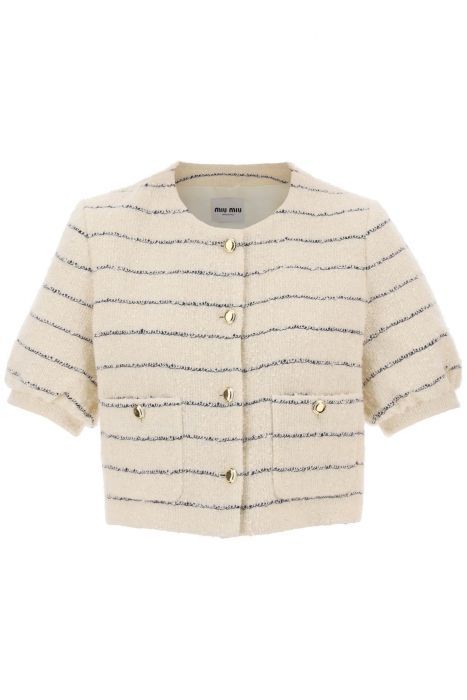 miu miu striped bouclé short sleeve jacket