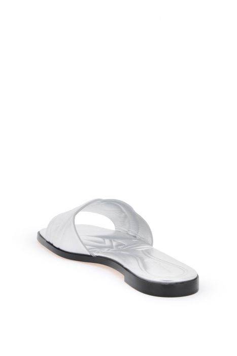 alexander mcqueen laminated leather slides with embossed seal logo