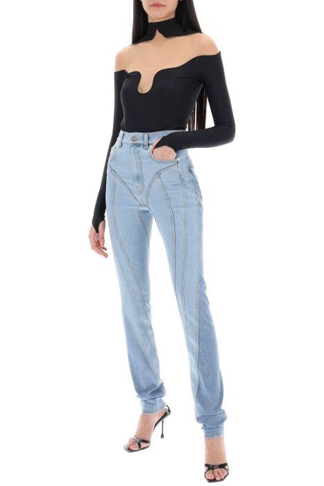 mugler spiral two-tone skinny jeans