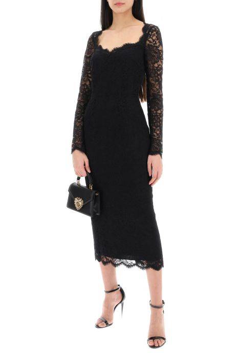 dolce & gabbana midi dress in floral chantilly lace