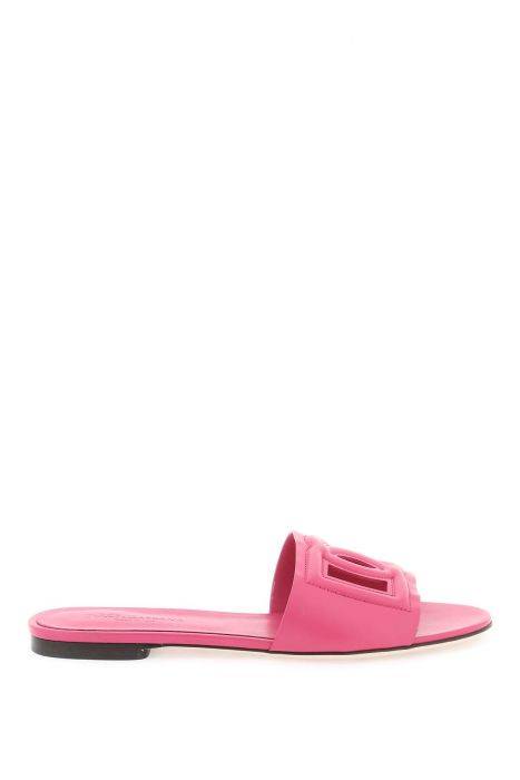 dolce & gabbana slides in pelle con logo cut out