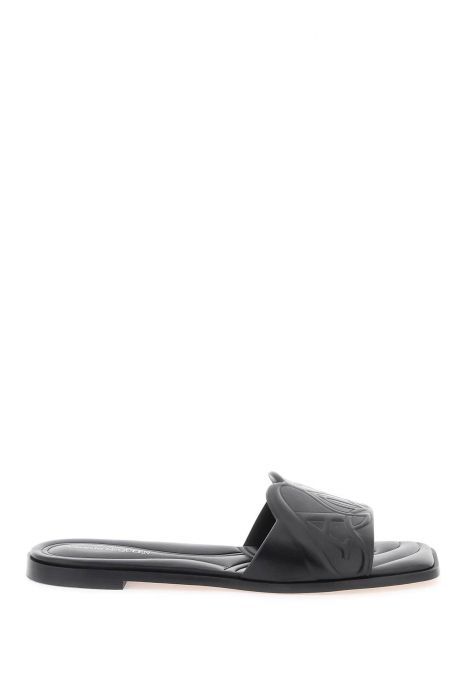 alexander mcqueen slides in pelle con logo seal impresso