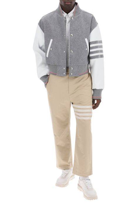 thom browne wool bomber jacket with leather sleeves and