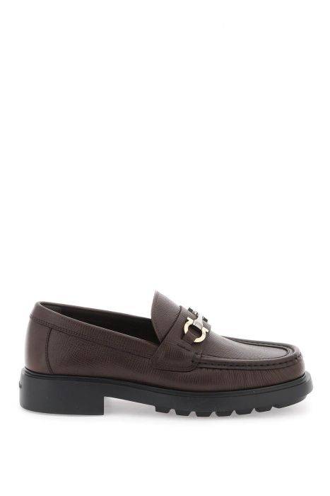 ferragamo embossed leather loafers with g