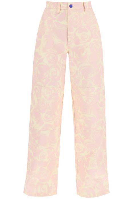 burberry pantaloni workwear in canvas stampa rose