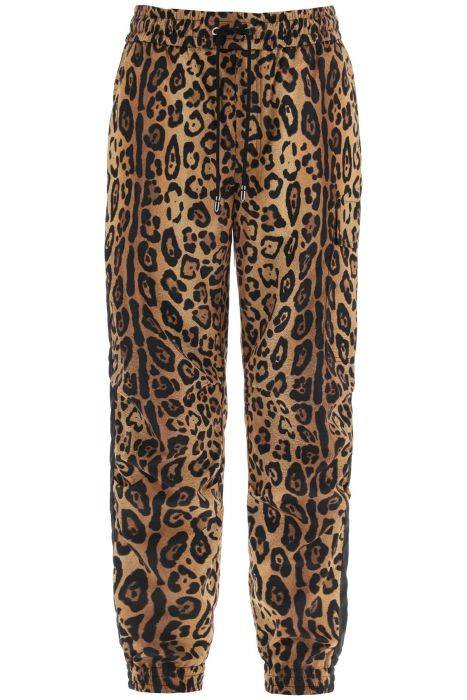 dolce & gabbana pantaloni jogger in nylon stampa leopardo