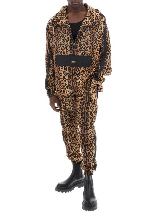 dolce & gabbana pantaloni jogger in nylon stampa leopardo