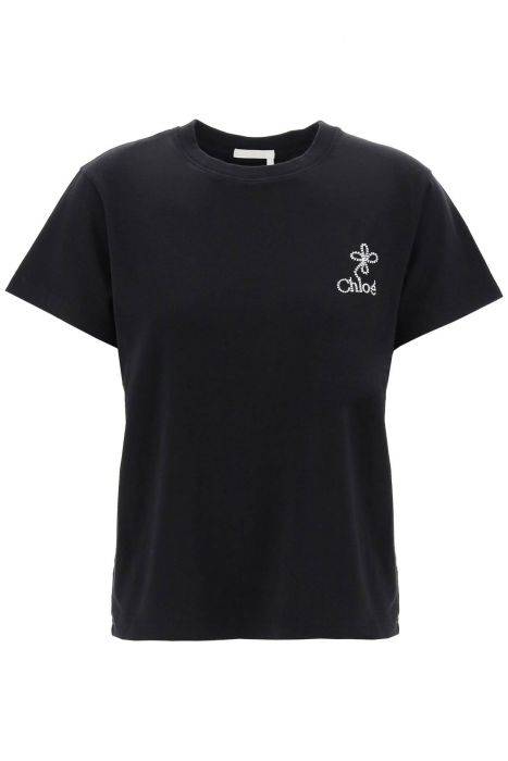 chloe' t-shirt con ricamo logo a contrasto