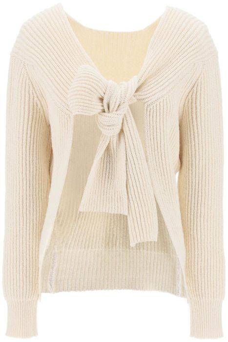 jil sander ribbed sweater with tieable closure