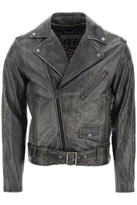 golden goose vintage-effect leather biker jacket