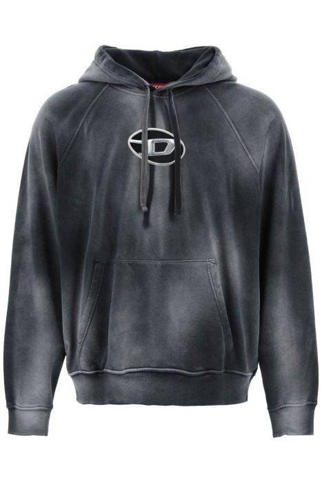 diesel hooded sweatshirt with oval logo and d cut