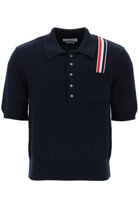 thom browne cotton knit polo shirt with rwb stripe