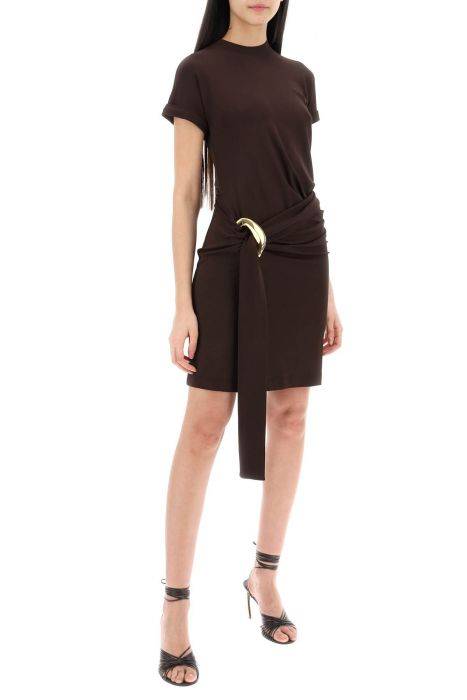 ferragamo short dress with sash and metal ring accent