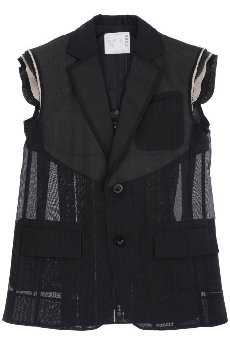 sacai striped organza vest for