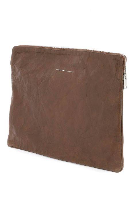 mm6 maison margiela crinkled leather document holder pouch