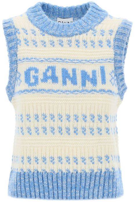 ganni organic wool knit vest