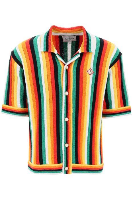 casablanca striped knit bowling shirt with nine words