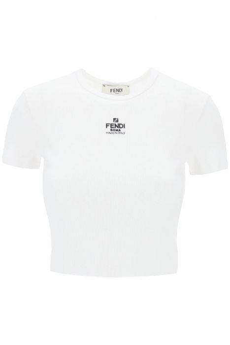 fendi cropped t-shirt with logo embroidery